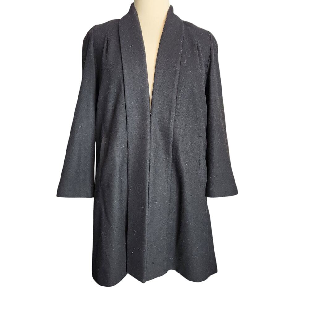 Vintage Harve Benard Wool Blend Collarless Dress Coat Women's Size 14 Black